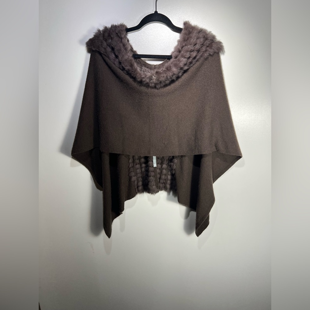 InCashmere Cashmere & Rabbit Fur Knit Shawl/Poncho One Size - Picture 3 of 8